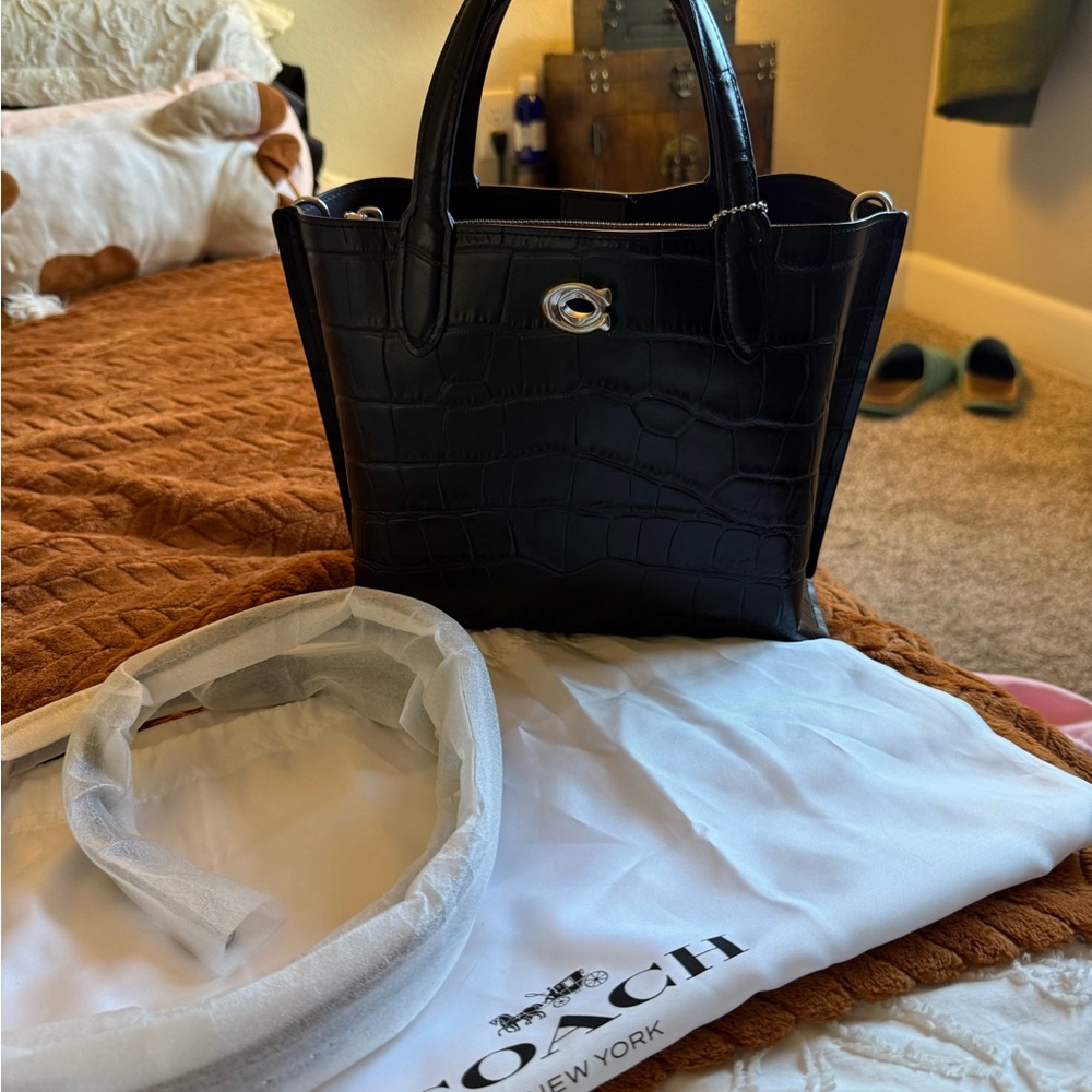 Coach Black Croc-Embossed Mini Bag - Picture 2 of 6